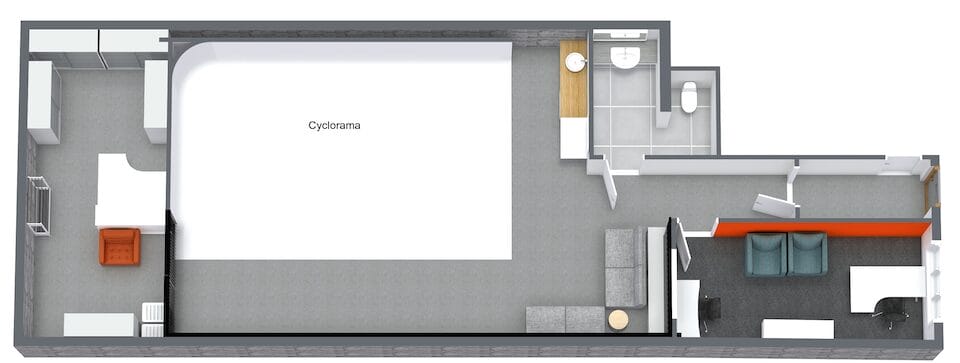 3D rendering of REV Studios creative production space in La Jolla, San Diego